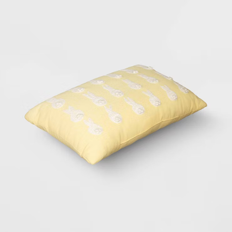 Embroidered Bunny Easter Lumbar Throw Pillow Yellow/Ivory - Threshold™ | Target