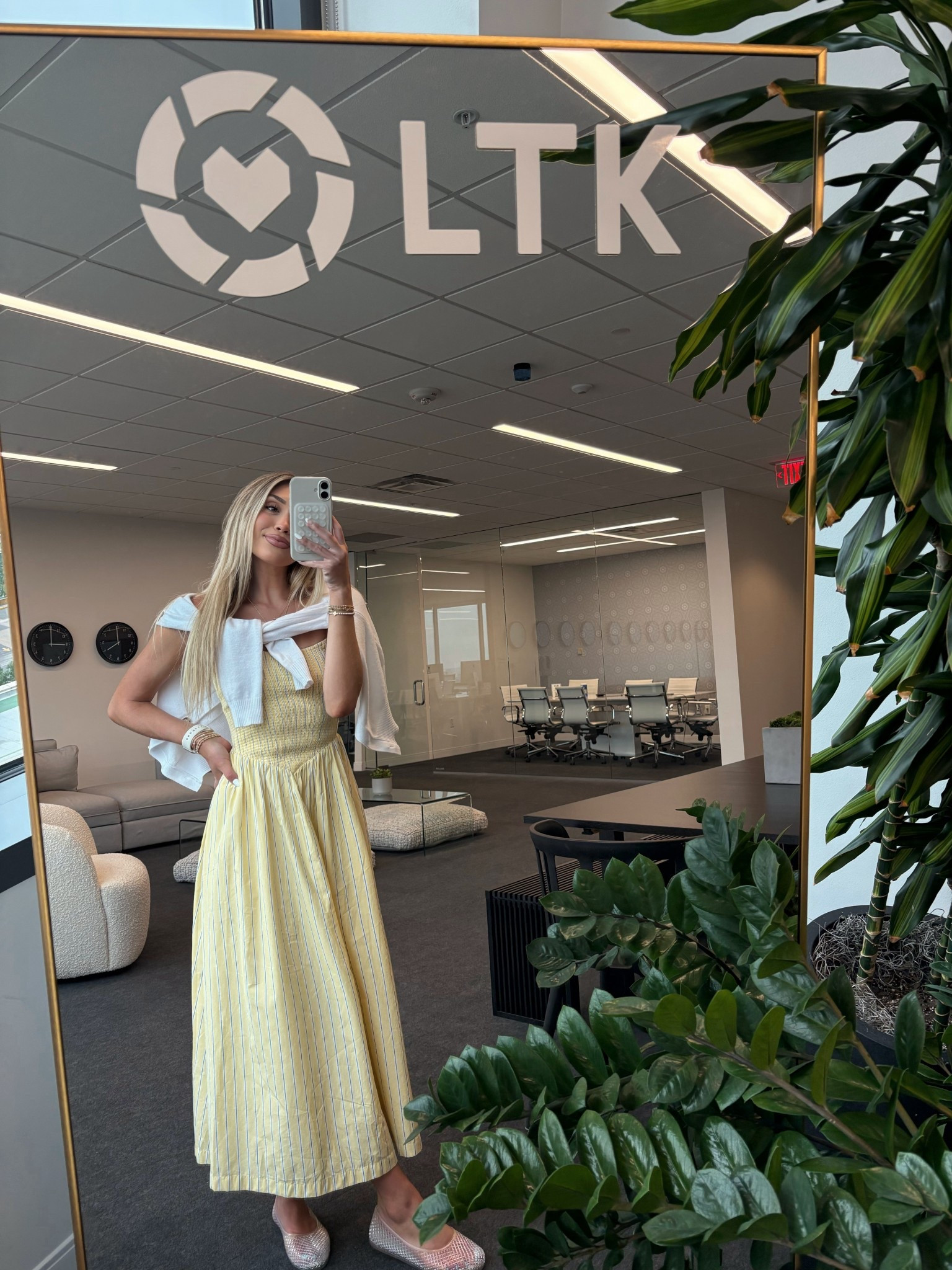 today’s work outfit! 💛 the cutest smocked midi dress from Abercrombie available in multiple prints & colors. also loveee they jelly ballet flats are BACK! 

#LTKShoeCrush #LTKStyleTip