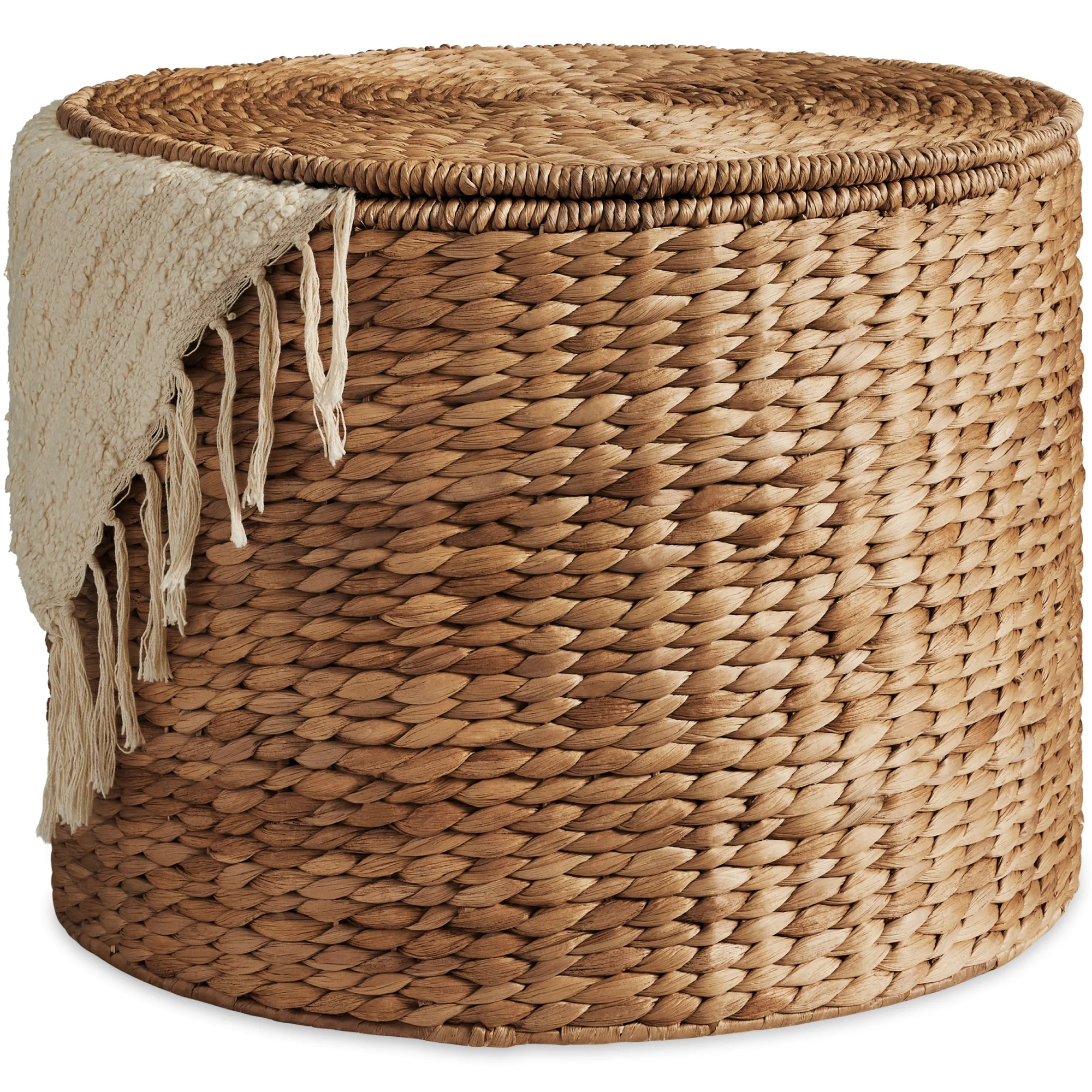 Best Choice Products Large Round Storage Ottoman W/ Lid, Handwoven Water Hyacinth Footstool - Che... | Walmart (US)