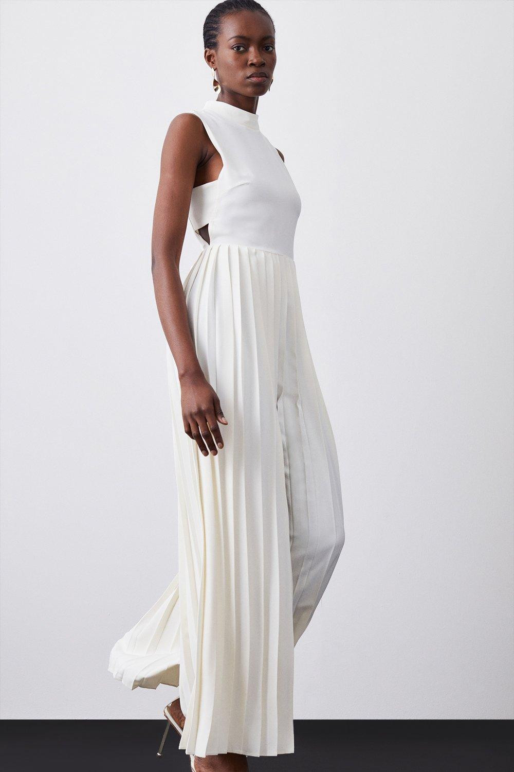 High Neck Tie Waisted Full Pleated Maxi Dress | Karen Millen US