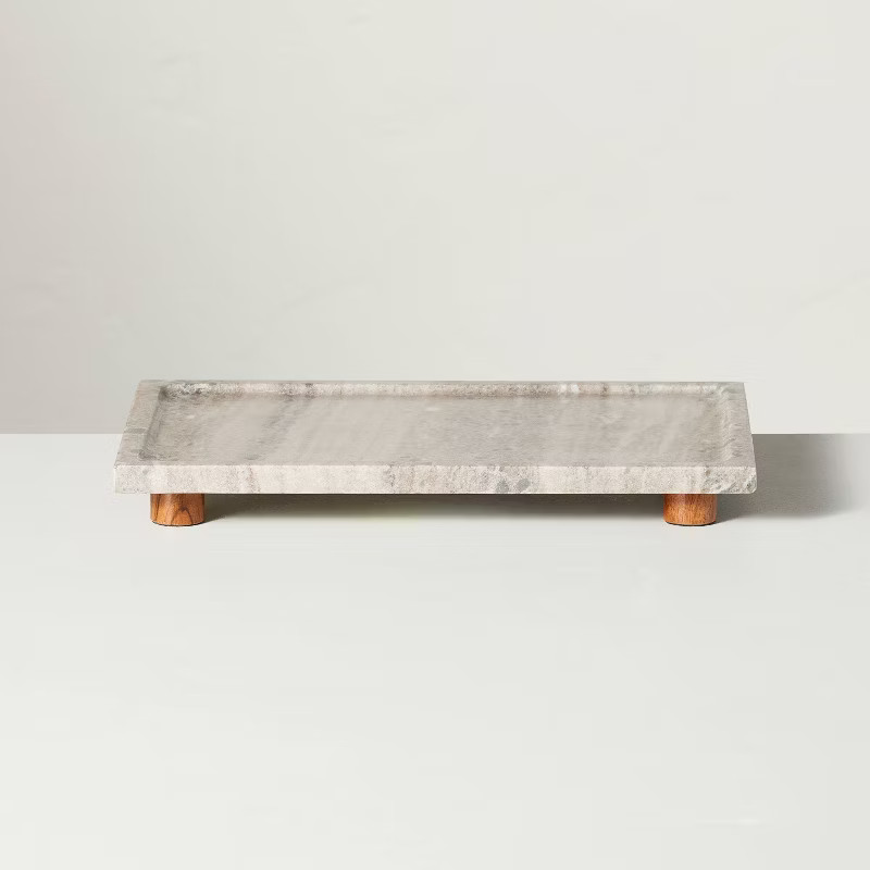 8"x12" Footed Marble Countertop Tray Warm Beige - Hearth & Hand™ with Magnolia: Acacia Wood Bas... | Target