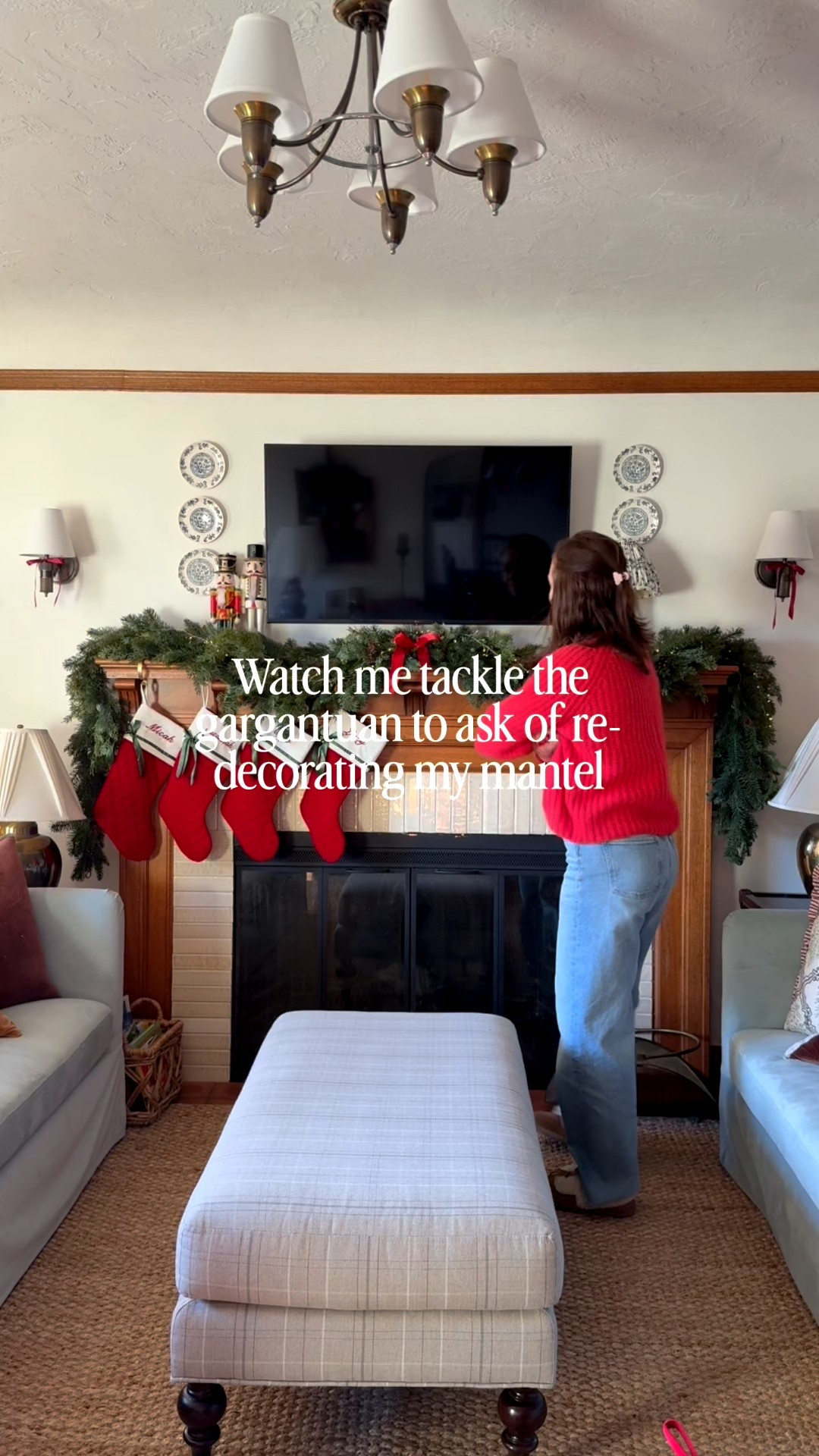 I was dreading this task and finally did it 🤪 Reusing a lot of what I had but I did recently upgrade our stockings to classic needlepoint ones, and get some gold stocking holders. I love doing something a liiittle different every year on the mantel! Do you have greenery on yours or something else?

#LTKSeasonal #LTKHoliday