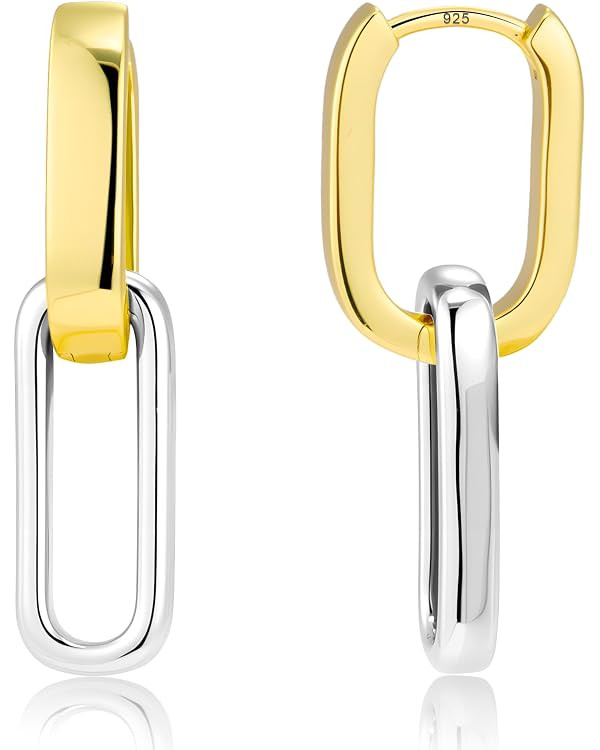 Gold Plated Two Tone Link Dangle Earrings for Women Trendy Paperclip Silver Drop Earrings Convert... | Amazon (US)