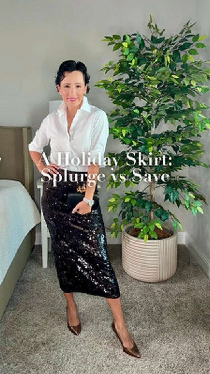 This skirt is such a beautiful statement piece — definitely a splurge, but so worth it. I styled it simply with a crisp white button-down and my chocolate brown wool jacket. And of course, I found a save option too, because options are always good. 

 #LTKHoliday #LTKgrwm #LTKootd