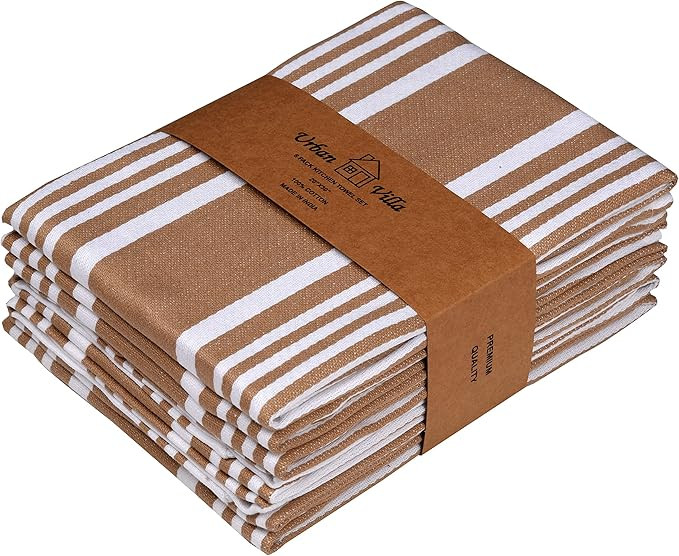 Urban Villa Kitchen Towels Trendy Stripes Taupe/White Set of 6 Dish Towels for Kitchen Highly Abs... | Amazon (US)