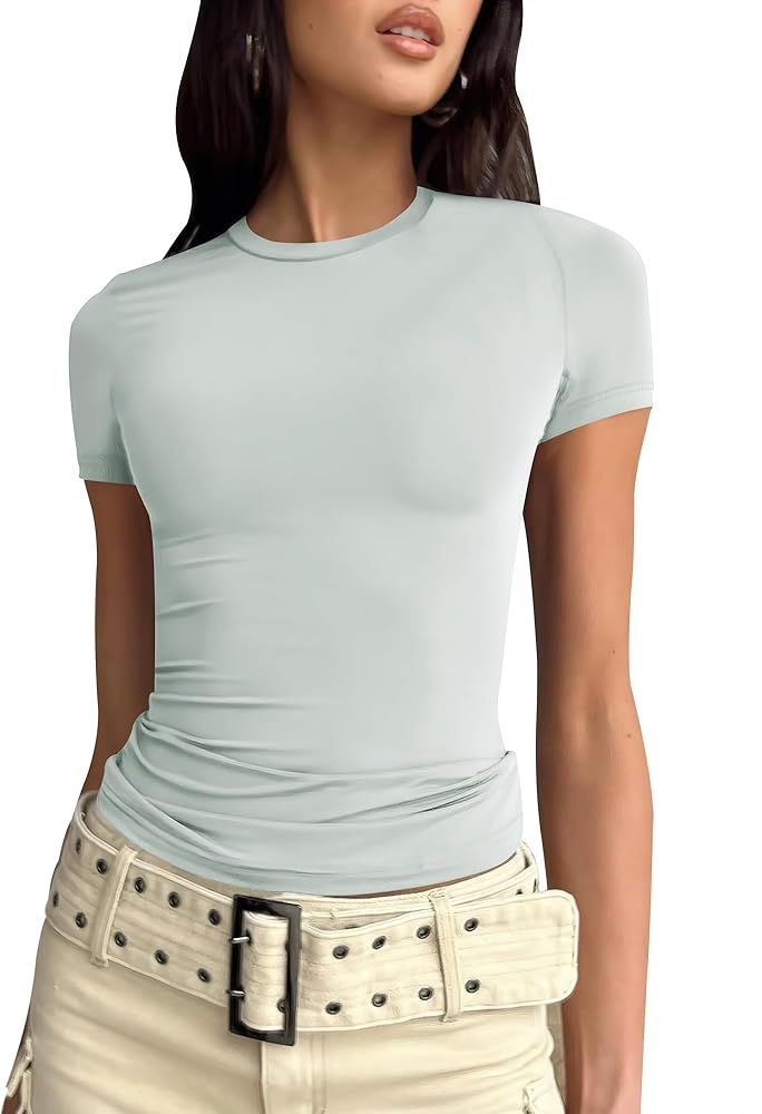 ANRABESS Womens Short Sleeve Slim Fit Crop Top Going Out Tight-Shirts Summer Basic Tees | Amazon (US)