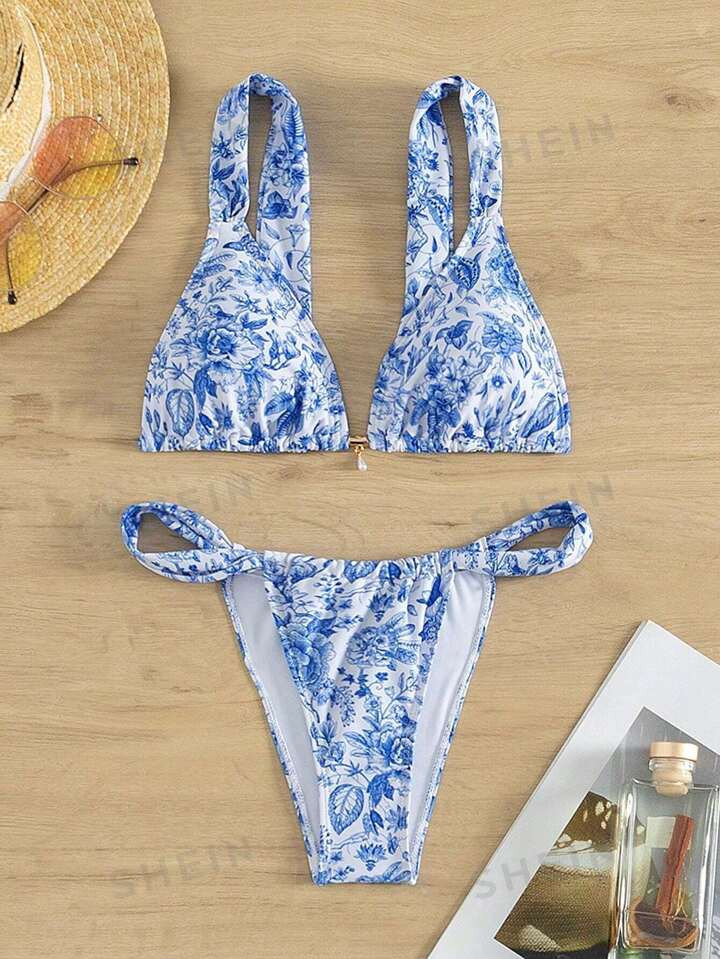 SHEIN Swim Vcay Summer Beach Two-Piece Women's Floral Print Swimsuit Set Carnival | SHEIN USA | SHEIN
