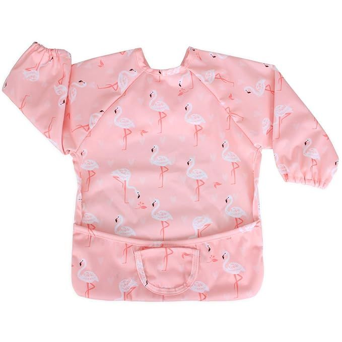 Luxja Baby Waterproof Sleeved Bib, Long Sleeve Bib for Toddler (6-24 Months), Flamingo | Amazon (US)