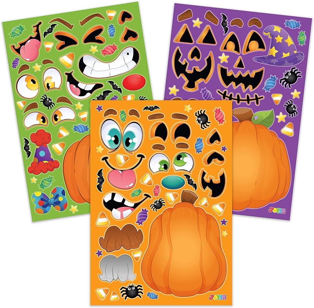 JOYIN 36 PCS Halloween Make-a-face Sticker Sheets Make Your Own Characters Mix and Match Sticker ... | Amazon (US)