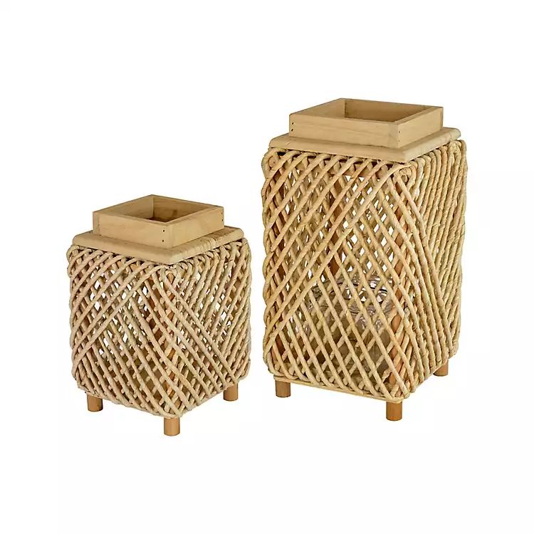 Natural Woven Rope and Wood Lanterns, Set of 2 | Kirkland's Home