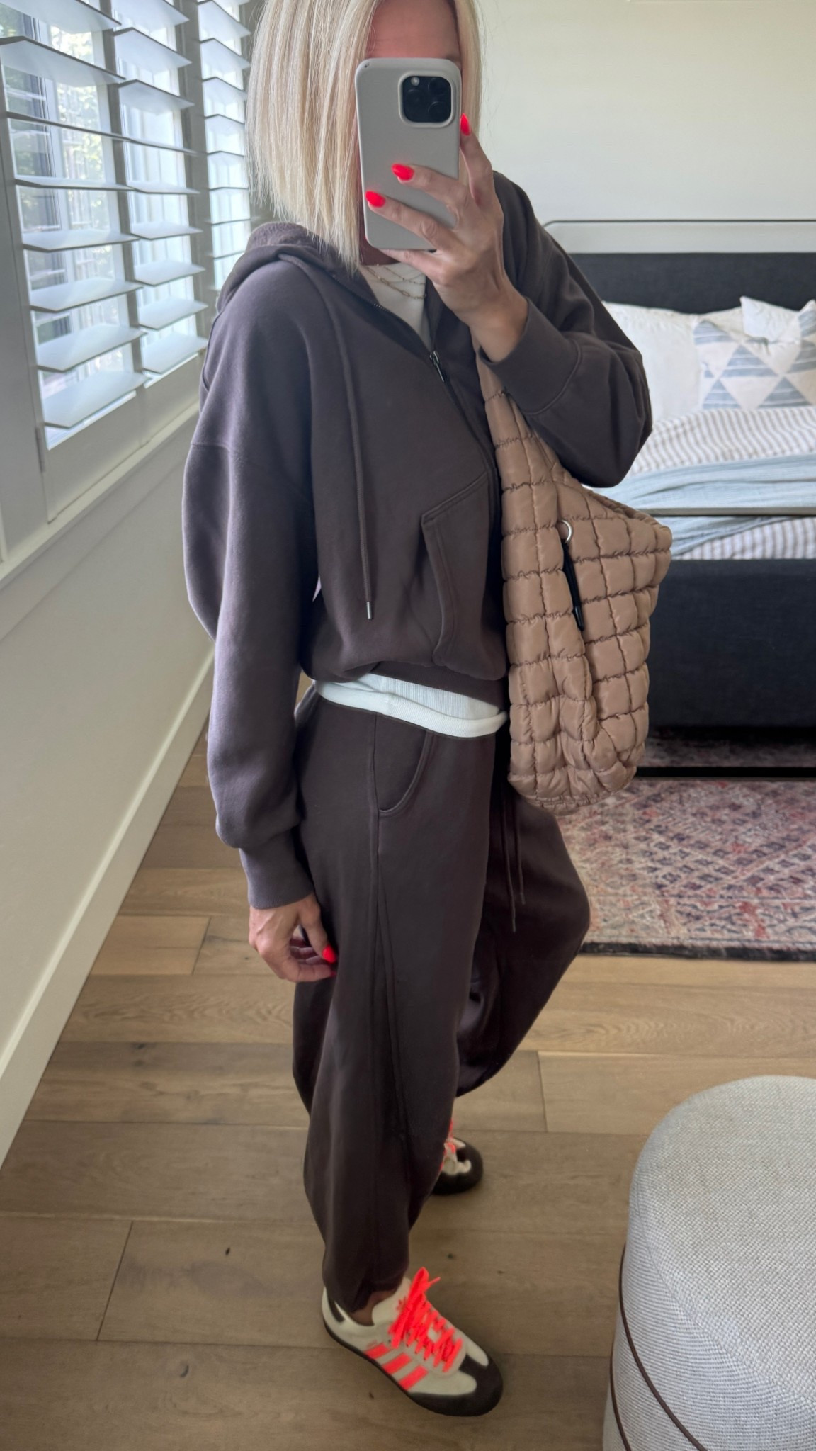 School drop off, Saturday sports games, or anything you’re wanting to wear comfy clothes to for Fall — this easy hoodie and jogger style sweatpants are perfect .
New sweats at target! Love this chocolate brown color — but there’s more colors.
Wearing size small in zip up hoodie, and medium (mostly for length) in the sweatpants. 
Size down 1/2 size in adidass

#LTKOver40 #LTKautumn #LTKFindsUnder50