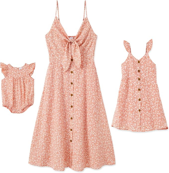 IFFEI Family Matching Outfits Mommy and Me Dresses Spaghetti Strap Stripe Print Summer Casual Dre... | Amazon (US)