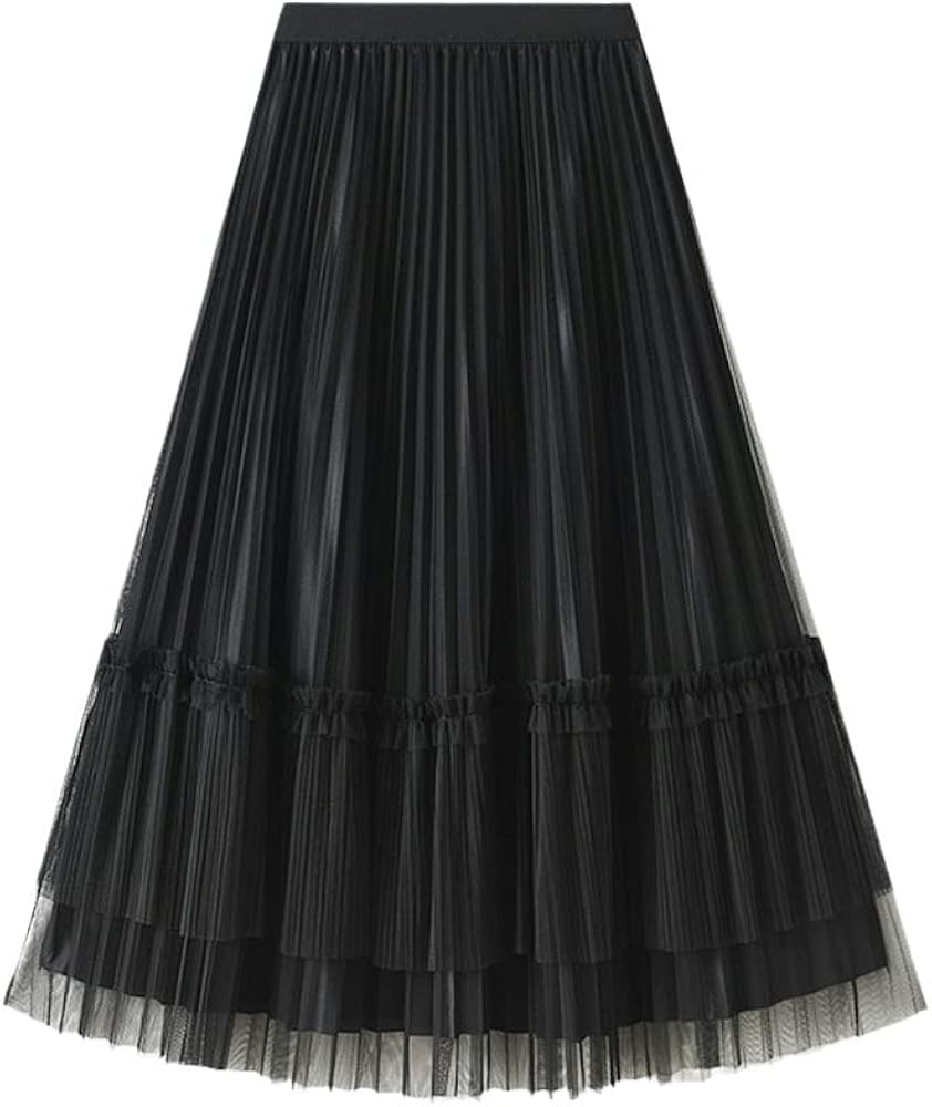 Women Pleated Skirt Fashion Midi Long Velvet Skirts Mesh Skirt | Amazon (US)