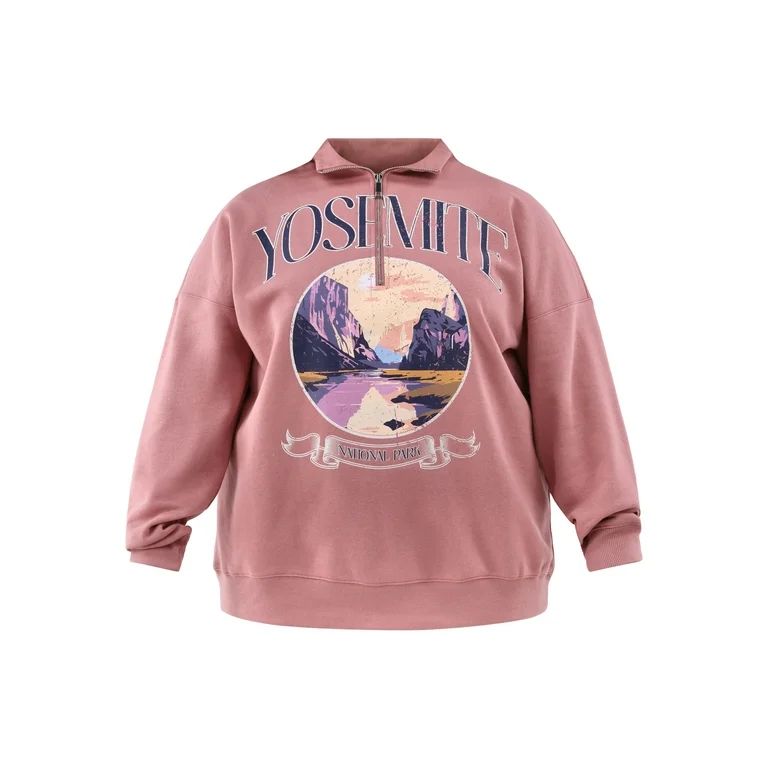 No Boundaries Quarter Zip Graphic Sweatshirt, Women’s and Women’s Plus | Walmart (US)