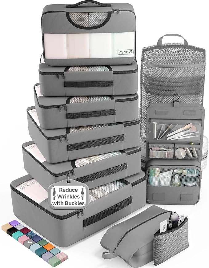 Veken 10 Set Packing Cubes for Travel Essentials,Anti-Wrinkle Buckled Suitcase Organizer for Shoe... | Amazon (US)