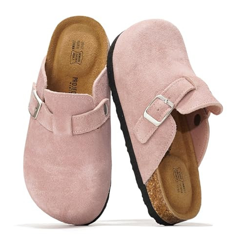 Project Cloud Kids Clogs 100% Genuine Leather with Natural Cork Footbed & Memory Foam Insole Arch Support-Non-Slip Clogs for Kids-Slippers Sandals for Boys & Girls Footwear(LittleBenton,LILASUEDE,1) | Amazon (US)