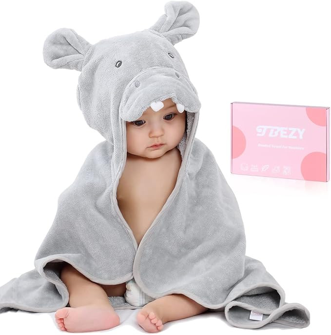 Baby Hooded Towel with Unique Animal Design Ultra Soft Thick Cotton Bath Towel for Newborn (Hippo... | Amazon (US)