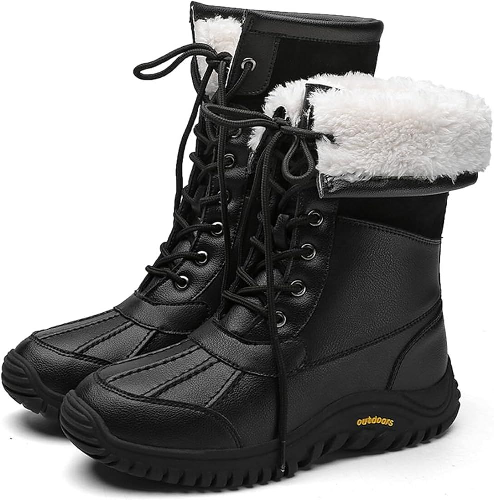 Women's Winter Boots Waterproof Warm Faux Fur Lined Ladies Snow Boots Fashion Mid Carf Leather Du... | Amazon (US)