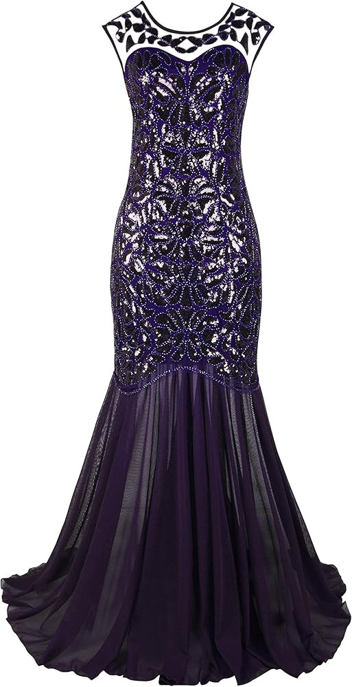 PrettyGuide Women 's 1920s Black Sequin Gatsby Maxi Long Evening Prom Dress | Amazon (US)