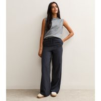 Women's Navy Pinstripe Drawstring Waist Trousers New Look | New Look (UK)