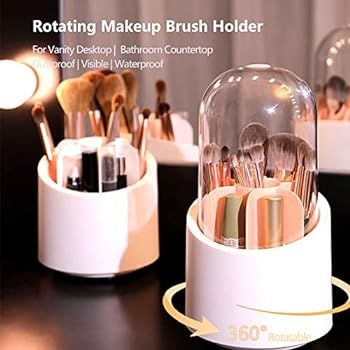 Amazon.com: Makeup Brush Holder Organizer with Lid, Rotating Dustproof Make Up Brushes Container ... | Amazon (US)