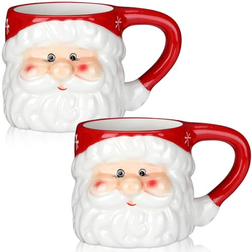 Sliner 2 Pcs Christmas Santa Coffee Mugs Vintage Santa Claus Heads Ceramic Mug Christmas Themed Design Cup Set for Coffee Tea Hot Chocolate Xmas Holiday Gifts (Red,11 oz) | Amazon (US)