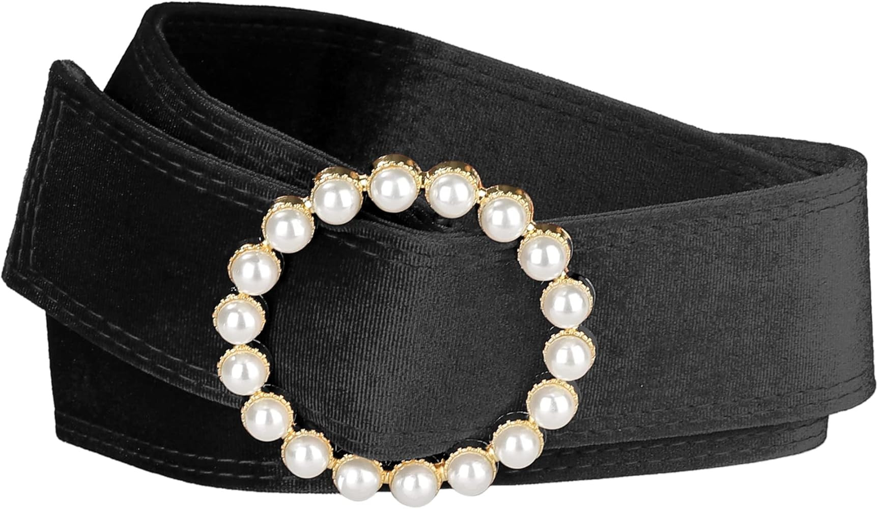Women Faux Pearl Buckle Waist Belt, Vintage Velvet Wide Cinch Belts Waistband for Dress | Amazon (US)