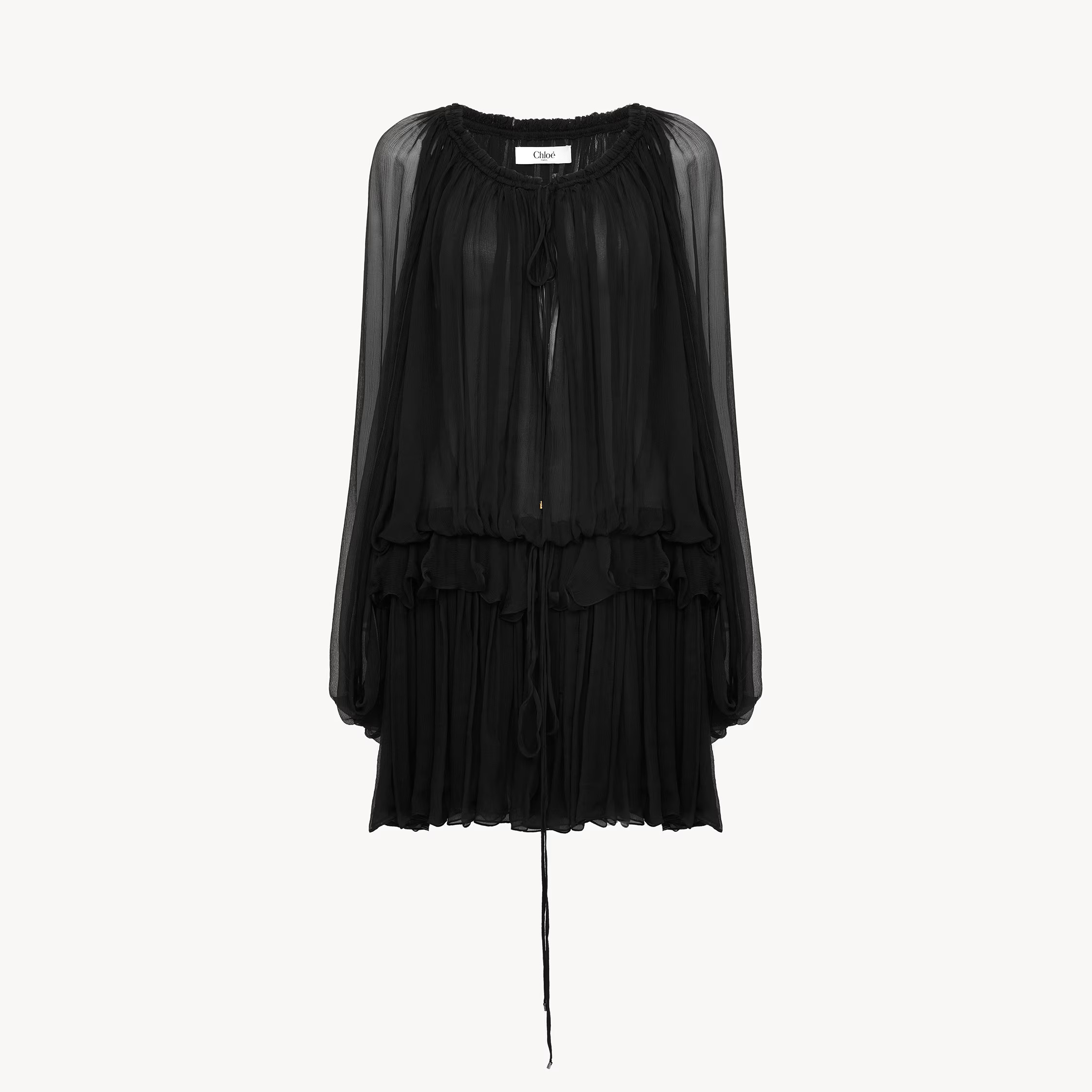 Chloé - Mini cape dress in silk mousseline - Black - 42 - Silk | Chloe US