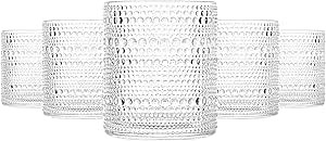 Glassware Set of 6, 13 OZ/390ml Hobnail Kitchen Glassware, Embossed Vintage Glass for Water, Cock... | Amazon (US)