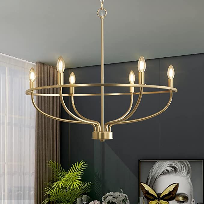 FookChak 6-Light Gold Chandelier Vintage Candle Chandelier Dining Room Chandelier Over Table for ... | Amazon (US)