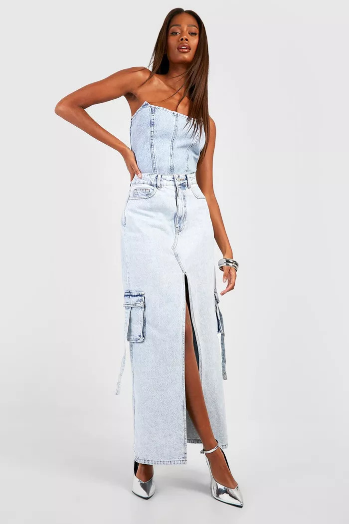 Cargo Pocket Denim Maxi Skirt | Boohoo.com (US & CA)