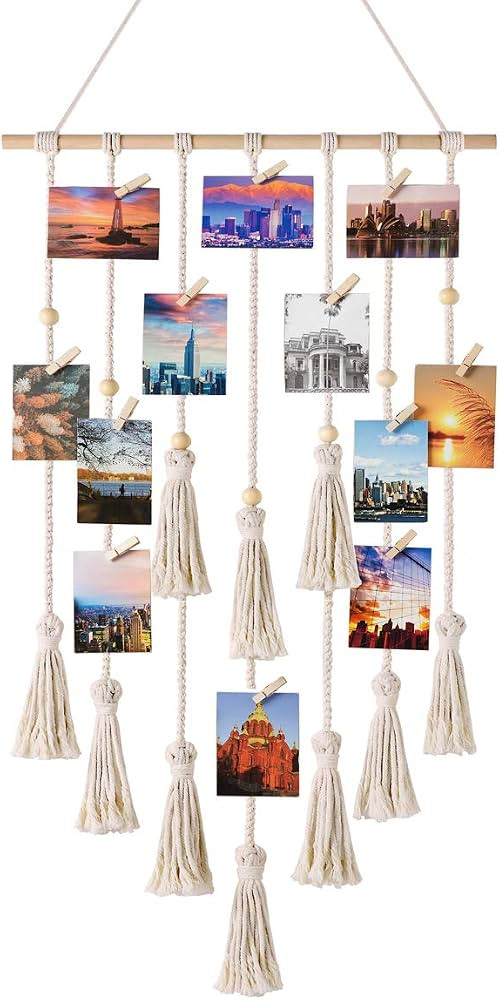 Mkono Hanging Photo Display Macrame Wall Hanging Boho Room Home Office Decor Teen Girl Women Gift... | Amazon (US)