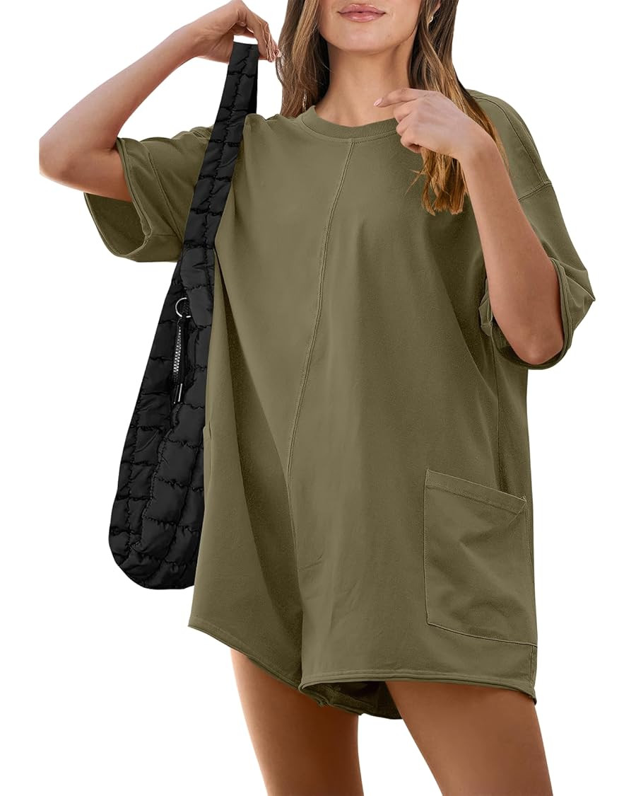 ANRABESS Women Summer Oversized T-Shirt Tee Romper Casual Baggy Short Sleeve Overall Athletic Wor... | Amazon (US)