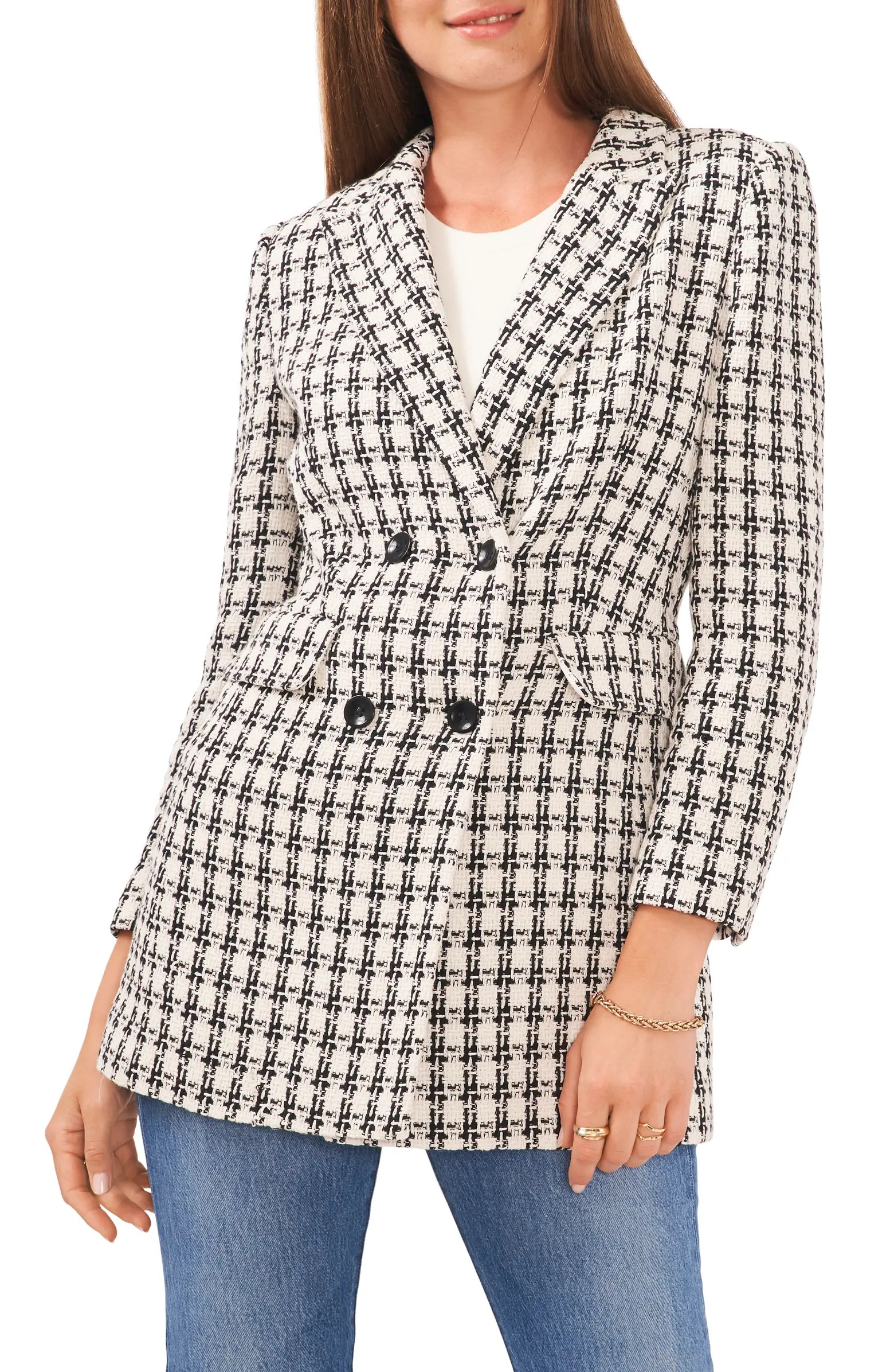 Check Cotton Tweed Longline Blazer | Nordstrom