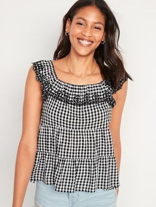 Sleeveless Tiered Ruffled Gingham Swing Blouse for Women | Old Navy (US)