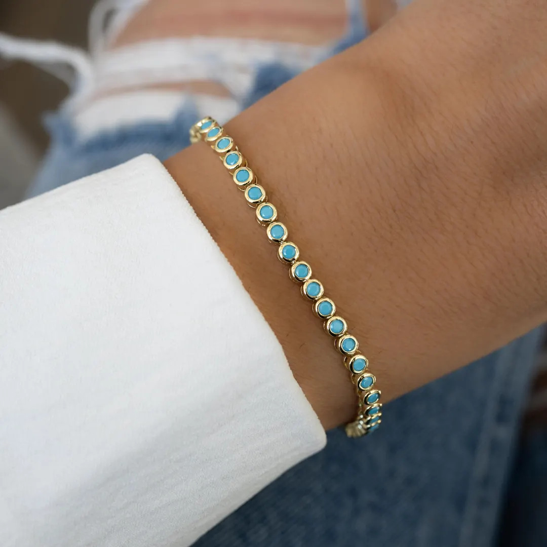 Turquoise Tennis Bracelet, Turquoise Jewelry, Gemstone Bracelet, Gift for Her, Gold Bracelet, Sil... | Etsy (Global)