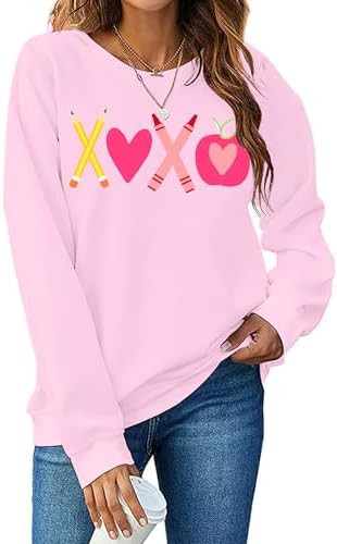 HQP Women Teacher Valentines Sweatshirt: Teacher Sweatshirt Valentine Teach Long Sleeve Pullover ... | Amazon (US)