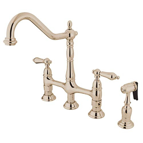 Kingston Brass KS1276ALBS Heritage Bridge Kitchen Faucet, Polished Nickel, 13.88 x 8.56 x 13.13 | Amazon (US)