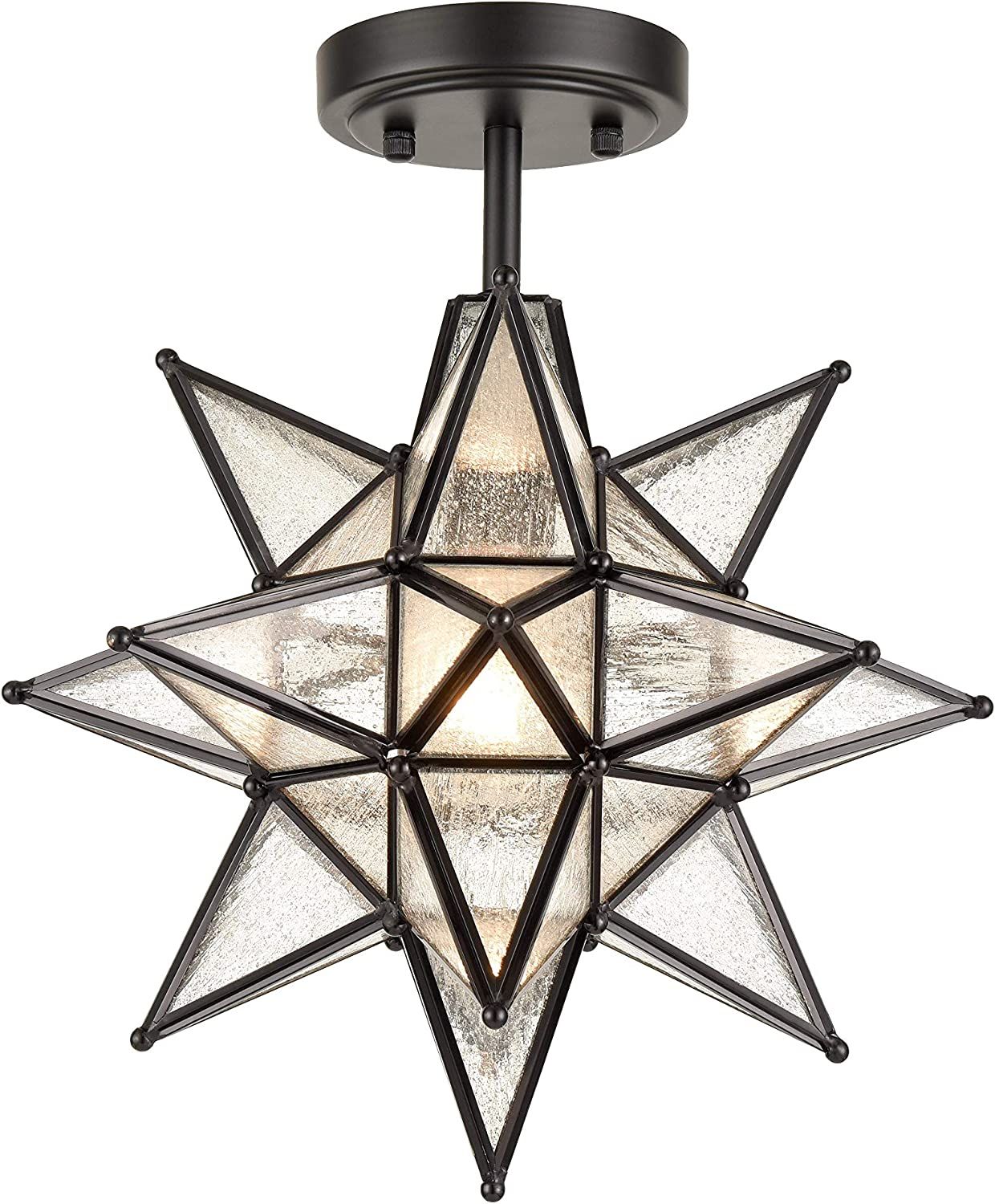HYDELITE Moravian Star Light Semi Flush Mount Ceiling Light Fixture with Seeded Glass | Shade Bla... | Amazon (US)