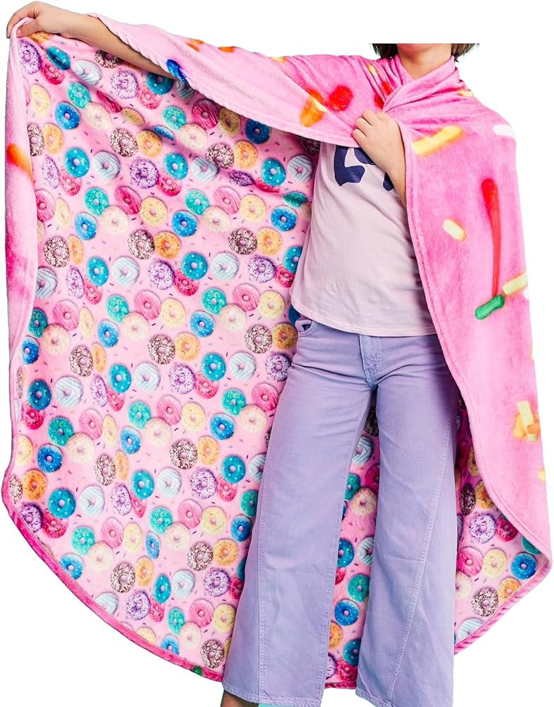 iscream Bake Shop Print Silky Plush 60" Round Reversible Donut Shaped Fleece Throw Blanket | Amazon (US)