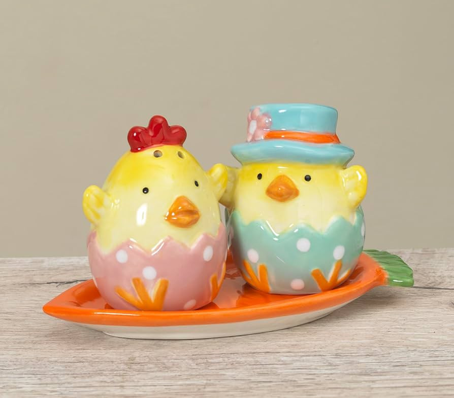 Easter Chicks Salt and Pepper Shaker Set with Tray, Ceramic - Yellow, Blue, Pink, Orange, Green | Amazon (US)