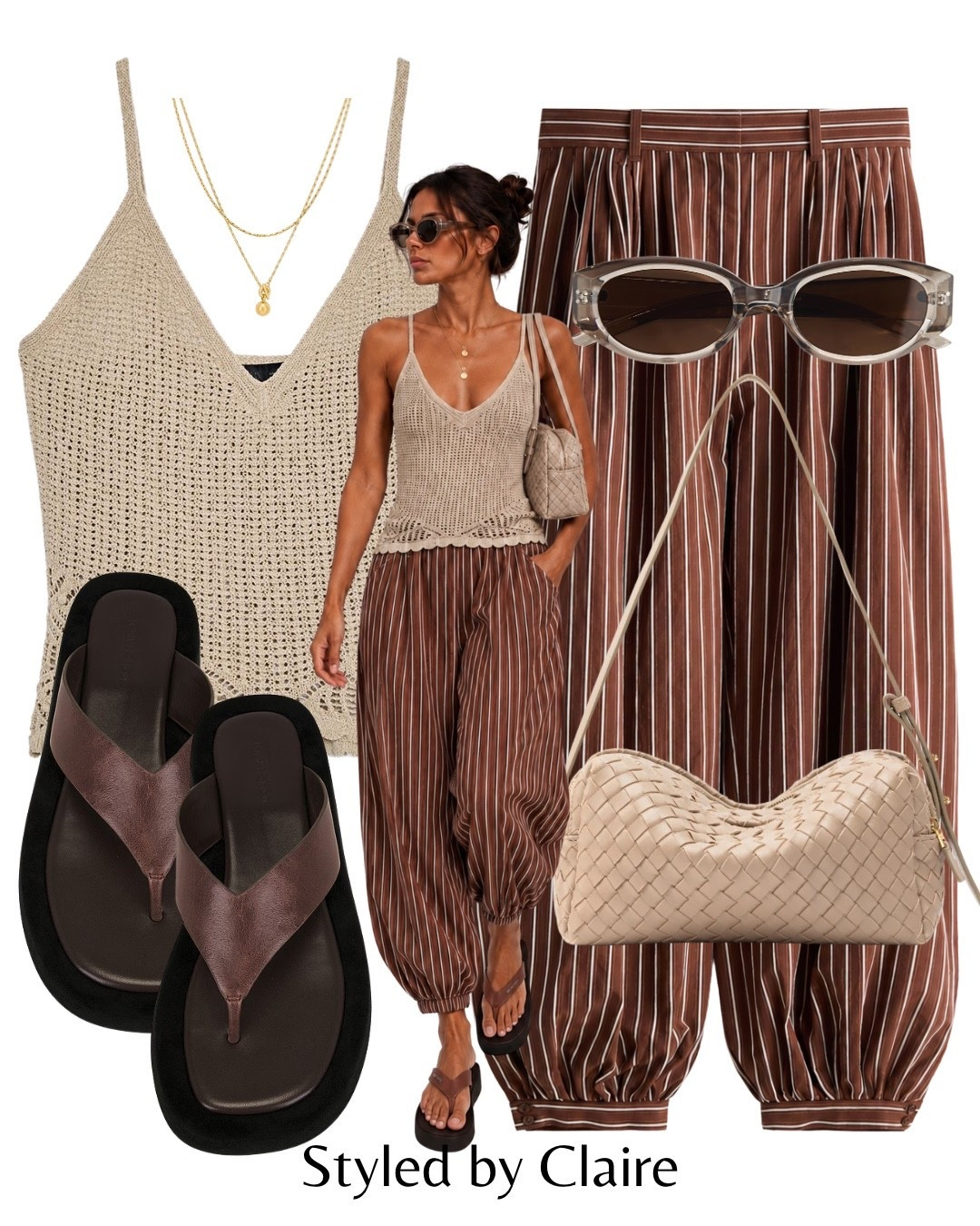 BALLOON TROUSERS🤎
Tags: pointelle knit crochet top Zara neutral beige stripe pants H&M Tony Bianco flat thong flip flop platform sandals Elleme woven bag shoulder sunglasses transparent fashion cool girl everyday elevated basics inspo outfit ideas summer ootd airport

#LTKsummer #LTKstyletip #LTKshoes