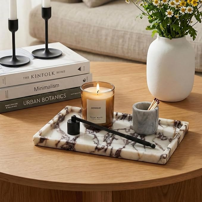 Natural Marble Vanity Tray for Bathroom Countertop, Stone Storage Tray for Home Decor, 12"x8" Gen... | Amazon (US)