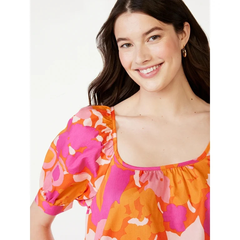 Free Assembly Women’s Square Neck Mini Dress with Puff Sleeves, Sizes XS-XXXL | Walmart (US)