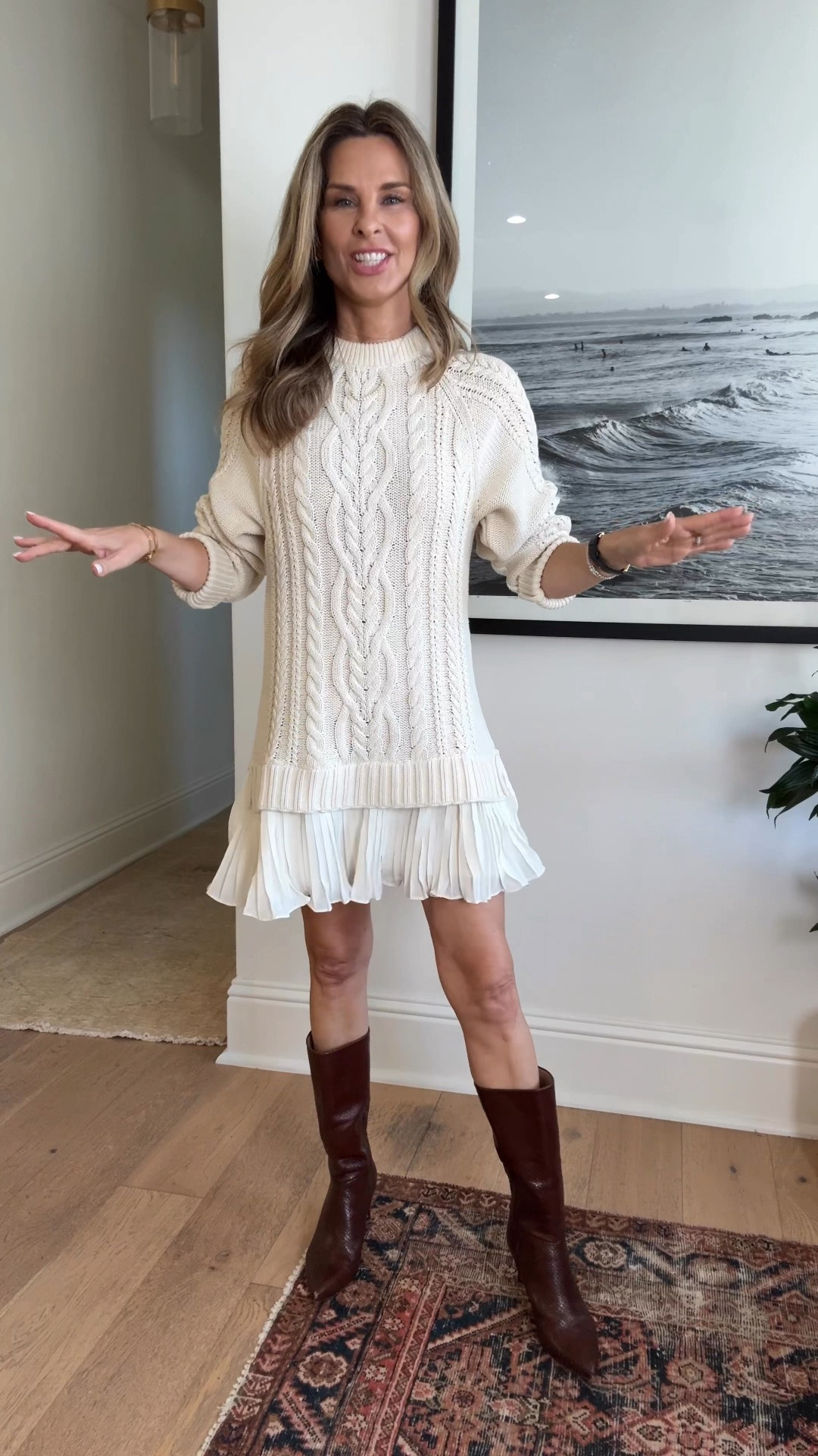 -My favorite sweater dress from last year is back! Pre-layered perfect. TTS wearing XS 
-favorite knee boots is a new fall color! TTS