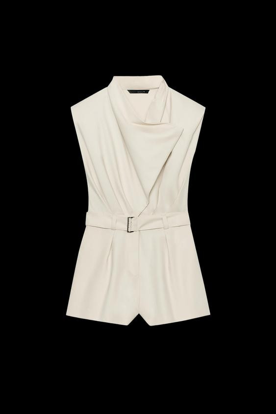 Zara - Shoulder Pad Belted Short Jumpsuit - Canvas - M - Woman | Zara US