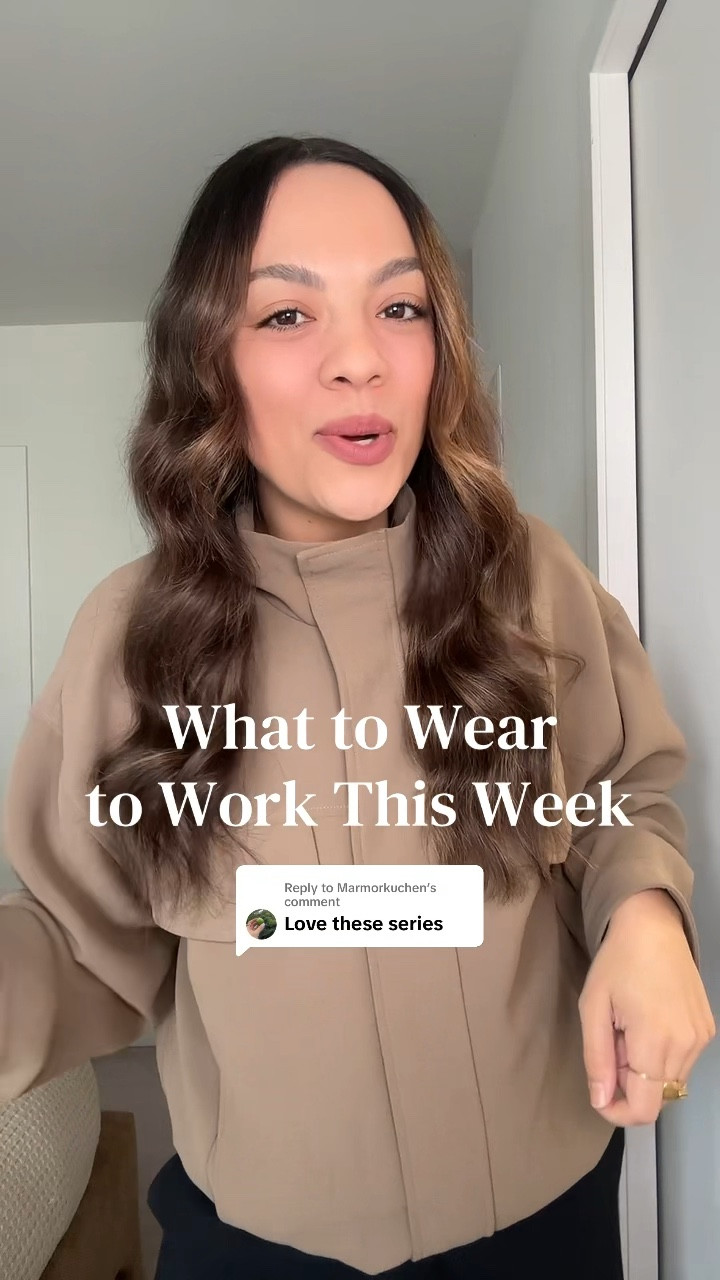 Here is what you can wear to work this week!

Monday:
-Aritzia black pull on pants, I have a size medium.
-Aritzia taupe bomber jacket, I have a size medium.
-Poppy Barley taupe suede ballerina flats.
-Ganni leopard print shoulder bag.

Tuesday:
-Aritzia beige lace trimmed silk skirt, I have a size large.
-Gap cream mock neck sweater, I have a size large.
-Zara suede knee-high boots.
-Coach dark beige suede bag. 

Wednesday:
-Aritzia chocolate brown high-rise tailed trousers, I have a size 10.
-Smythe cable net fringe sweater, similar option linked.
-Gold sling back kitten heels. Similar option linked.

Thursday:
-Black pleated maxi skirt, similar option linked.
-Aritzia white T-shirt, I have a size medium.
-Zara tan suede jacket. I have a size large.

Friday:
-Quince beige cardigan. I have a size medium.
-Citizens of Humanity black baggy jeans, I have a size 29.



#LTKcanada #LTKstyletip #LTKworkwear