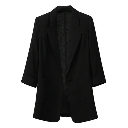 Cntydi Black Blazers for Women Business Casual Mid-Sleeve Suit Jacket Cardigan Sweatshirt Coat | Walmart (US)