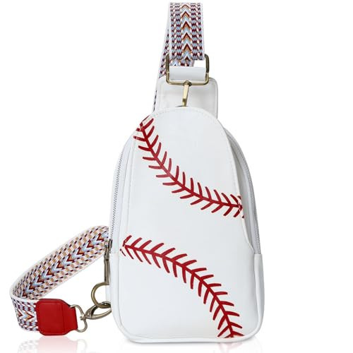 Lonfliness Small Baseball Sling Bag for Women Baseball Purse Trap Crossbody Bag Mom PU Leather Wide Guitar Strap Party Bags Game Essentials Must Haves for Men Girls Adult | Amazon (US)