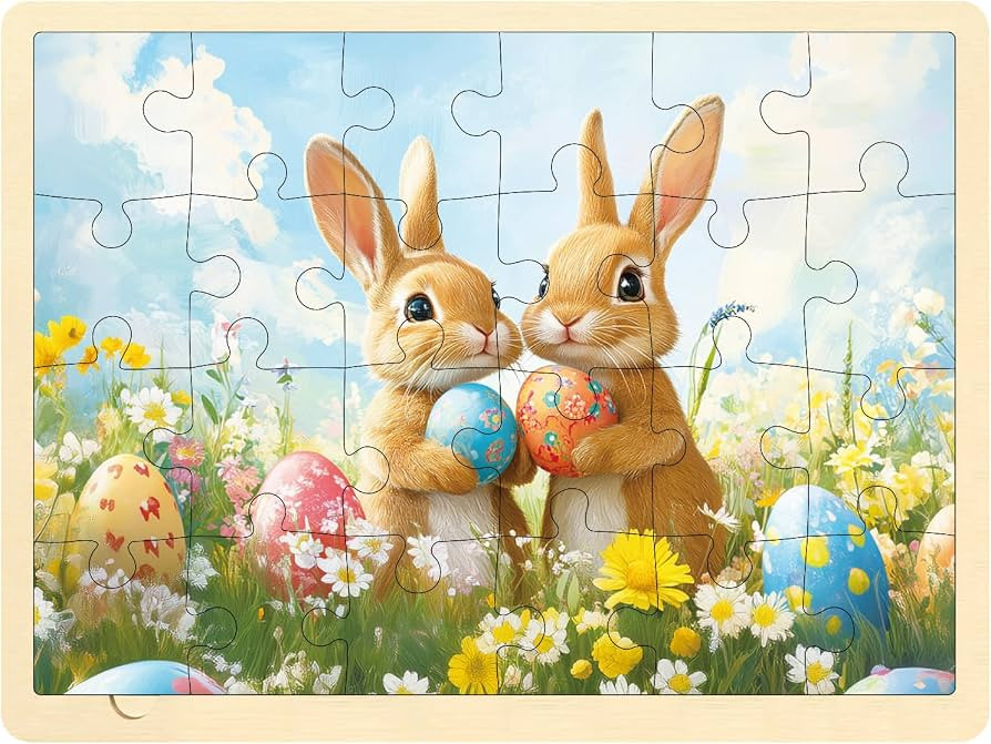 Easter Puzzle for Kids 3 Year Old, 24 Piece Puzzles for Kids Ages 3-5 Eggs & Bunny, Wooden Jigsaw... | Amazon (US)